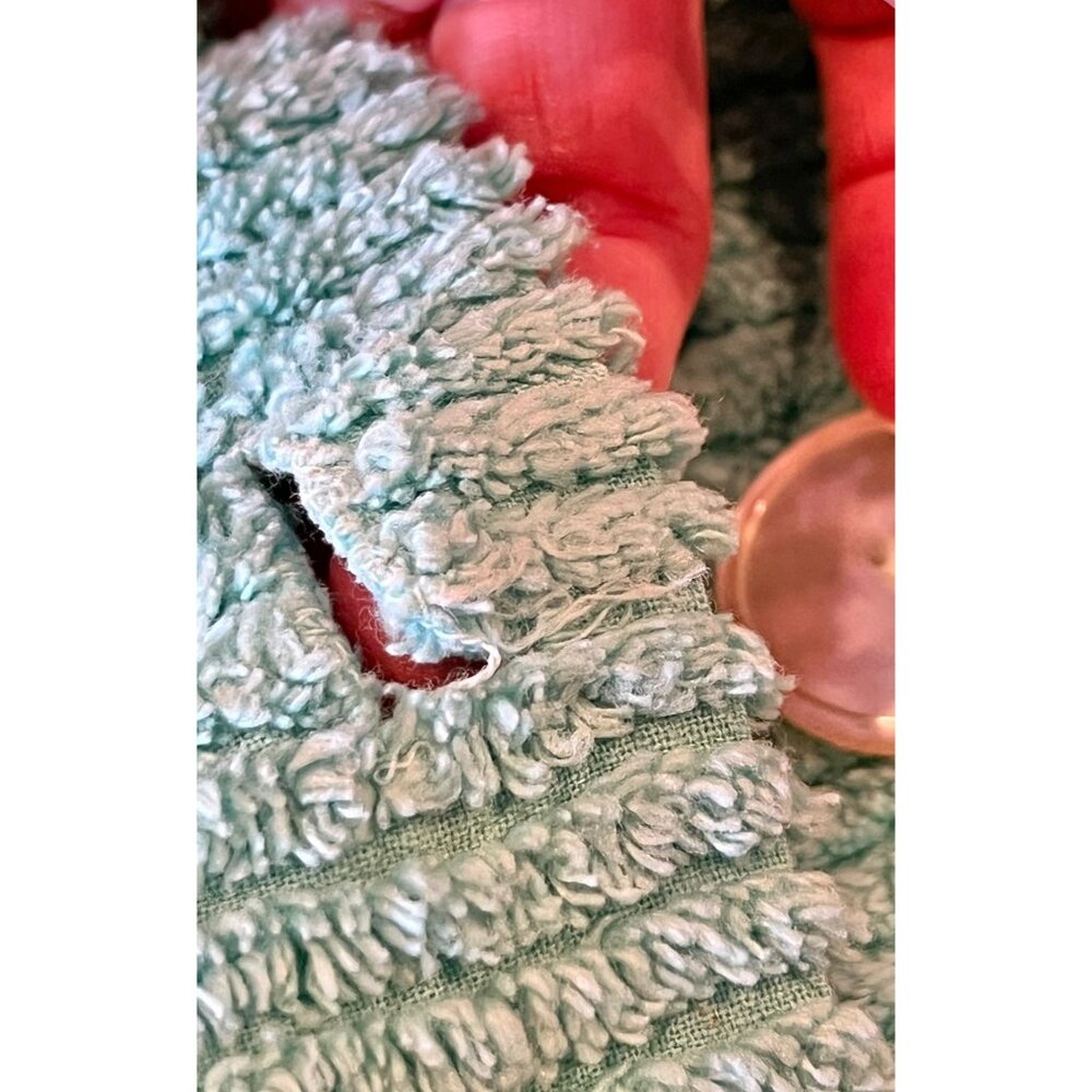 Chenille Button-Front Housecoat 1X Aqua Blue Long Sleeves Dual Pockets VTG READ - Picture 8 of 10
